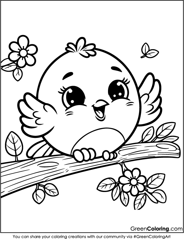 cute bird coloring page for kids and toddlers