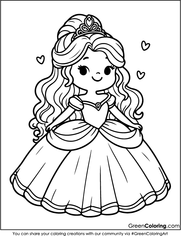 cute princess coloring page for kids and toddlers