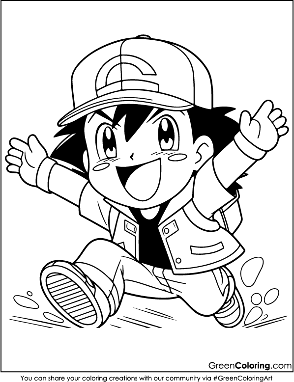 Ash Ketchum coloring pages for toddlers