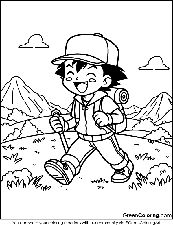 Ash Ketchum free coloring page for kids