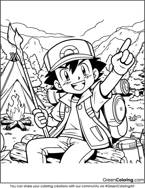Ash Ketchum coloring page for kids
