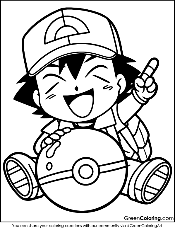 Ash Ketchum free coloring pages for toddlers