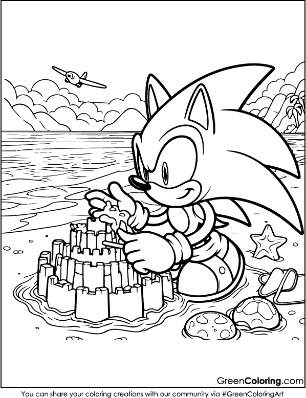 Sonic builds a castle on the beach coloring pages pdf