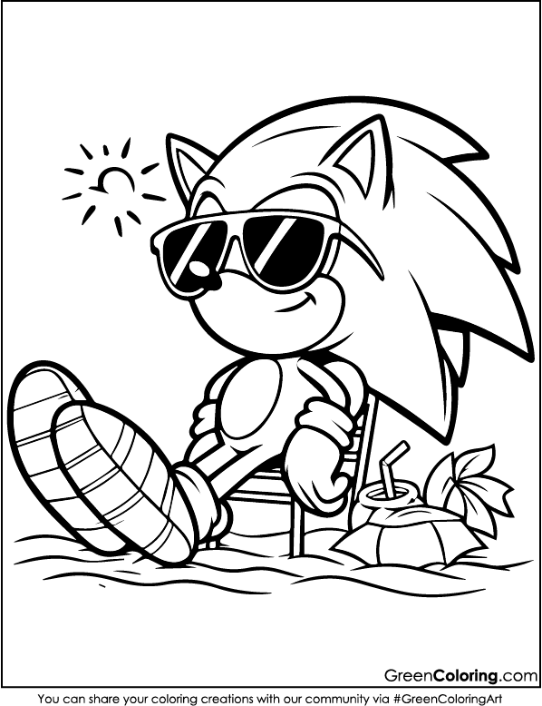 Sonic is on summer vacation coloring pages