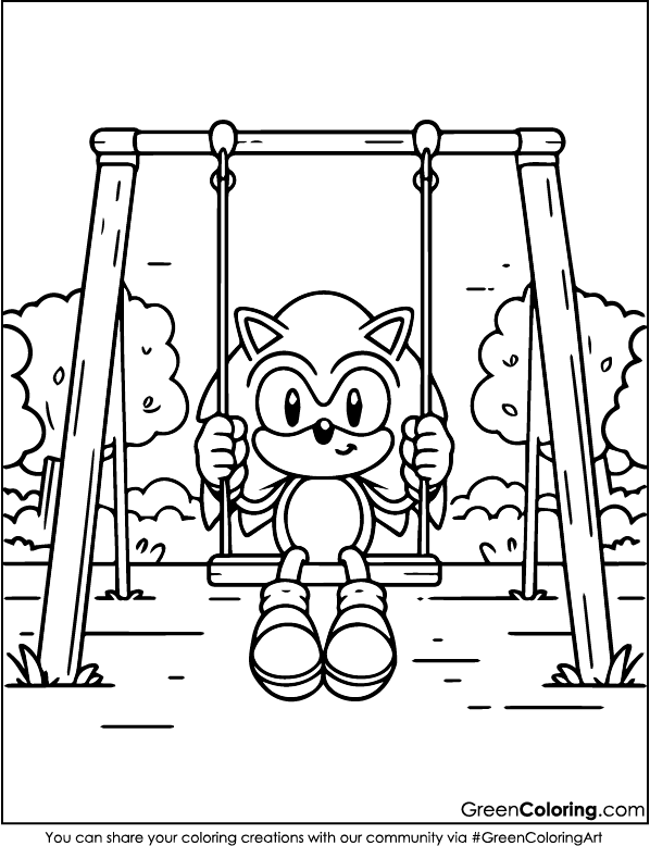 Sonic rides a swing coloring pages