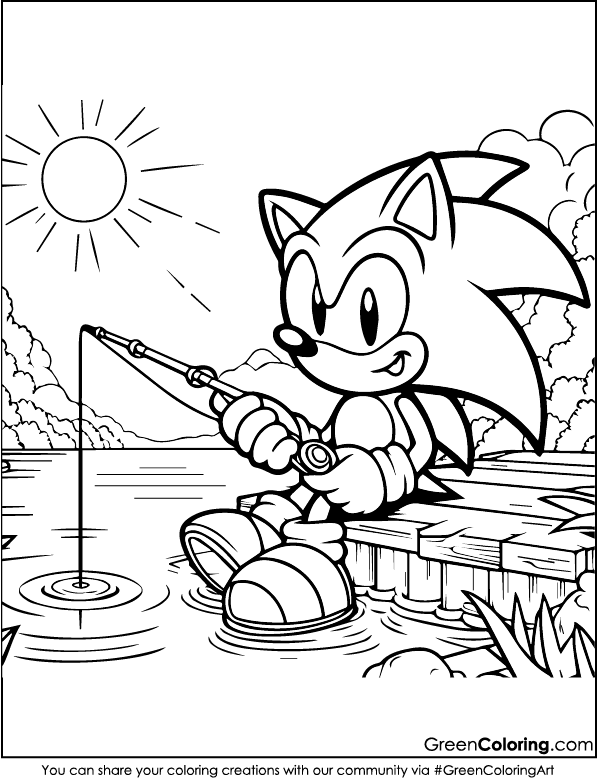 sonic catching fish coloring pages for kids