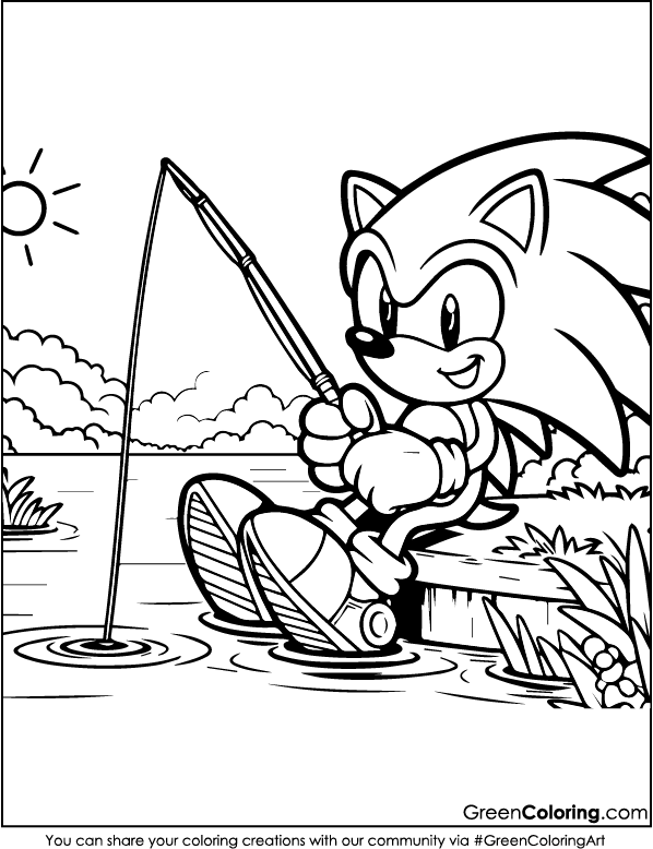 sonic catching fish colouring pages for toddlers