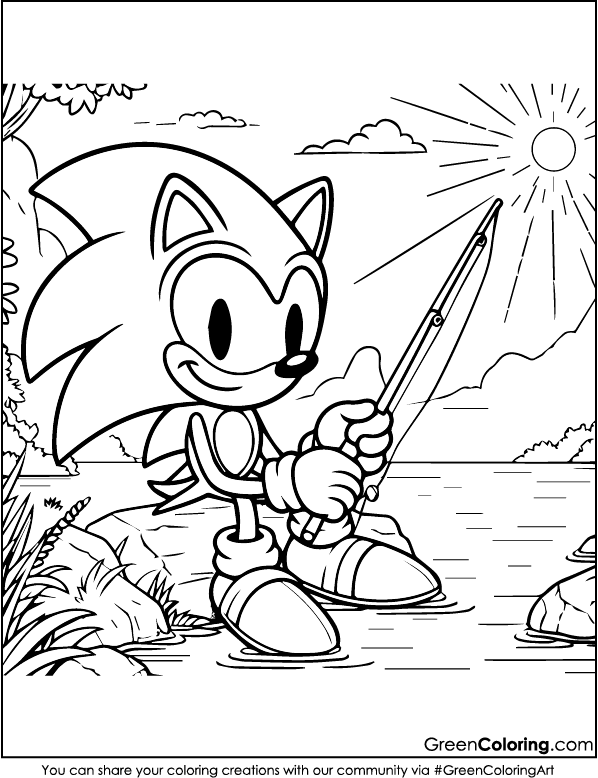 sonic catching fish coloring sheets for kids