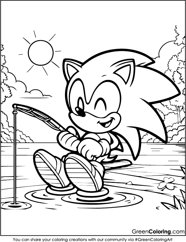 sonic catching fish colouring pages for kids