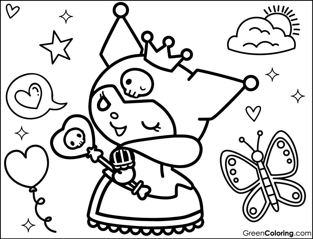 kuromi coloring page printable easy download