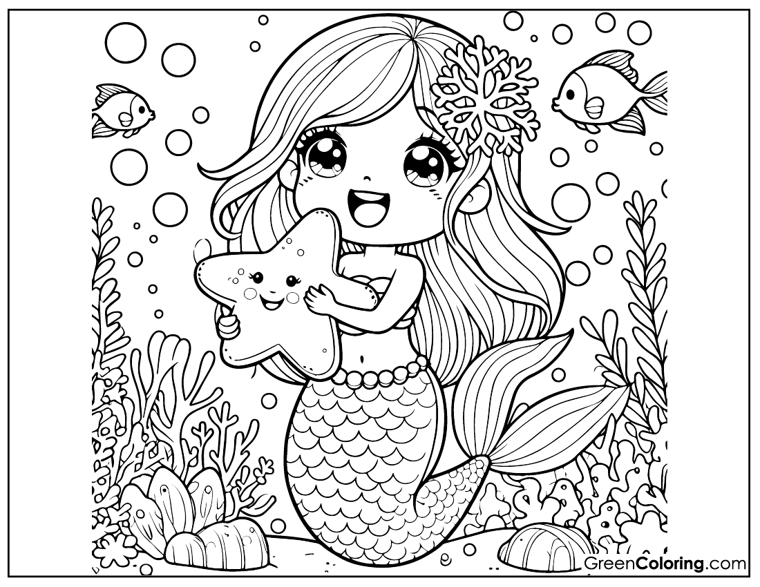 download Mermaid coloring page pdf printable