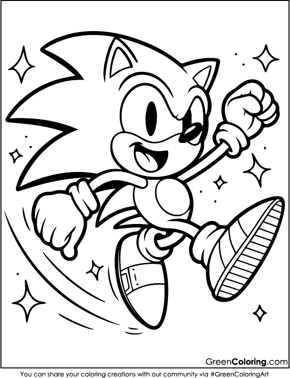 Happy Sonic the Hedgehog coloring pages pdf printable