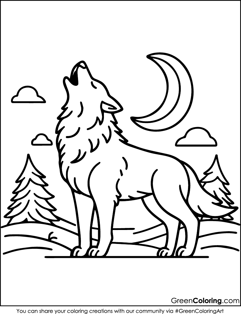 Cute Wolf Coloring Page for kids