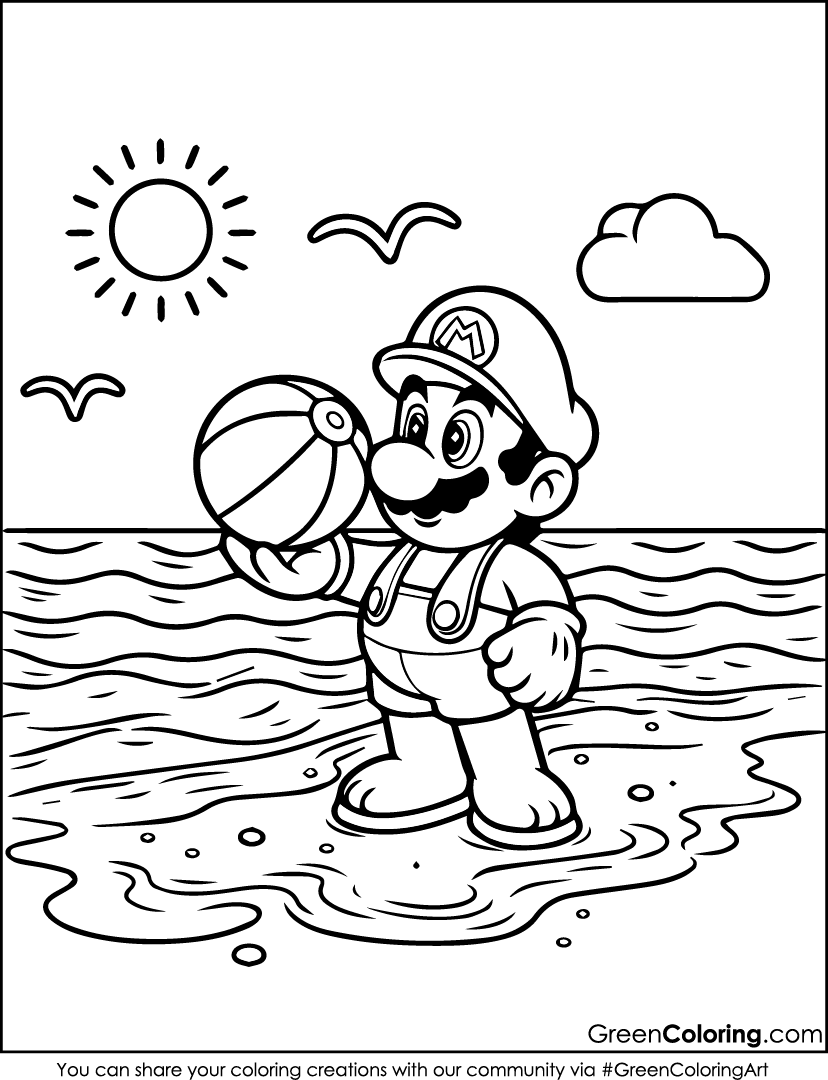 Super Mario in Beach Coloring Pages