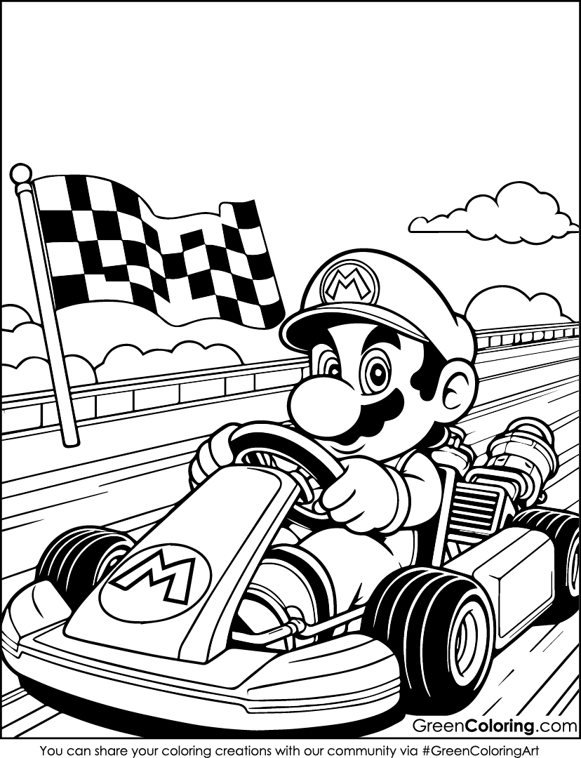 Free super mario kart coloring pages download online in pdf format