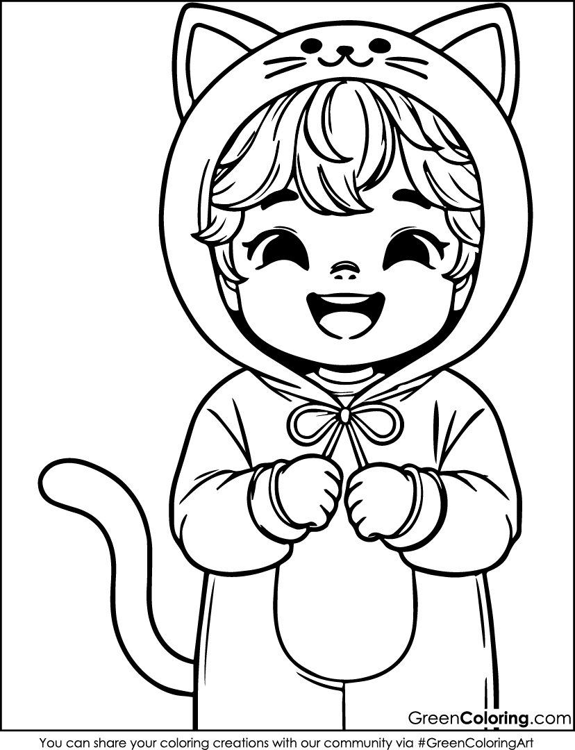 Kids with Halloween Costume coloring page