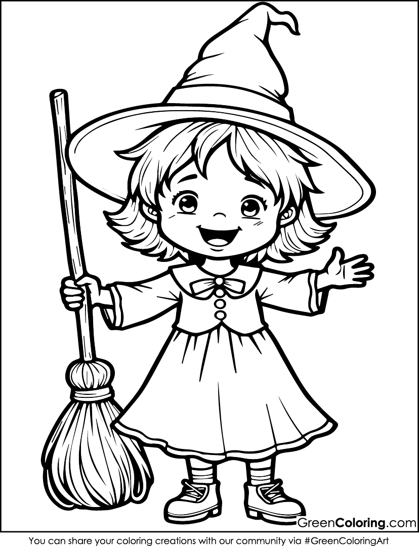 Girl with Halloween Costume coloring page