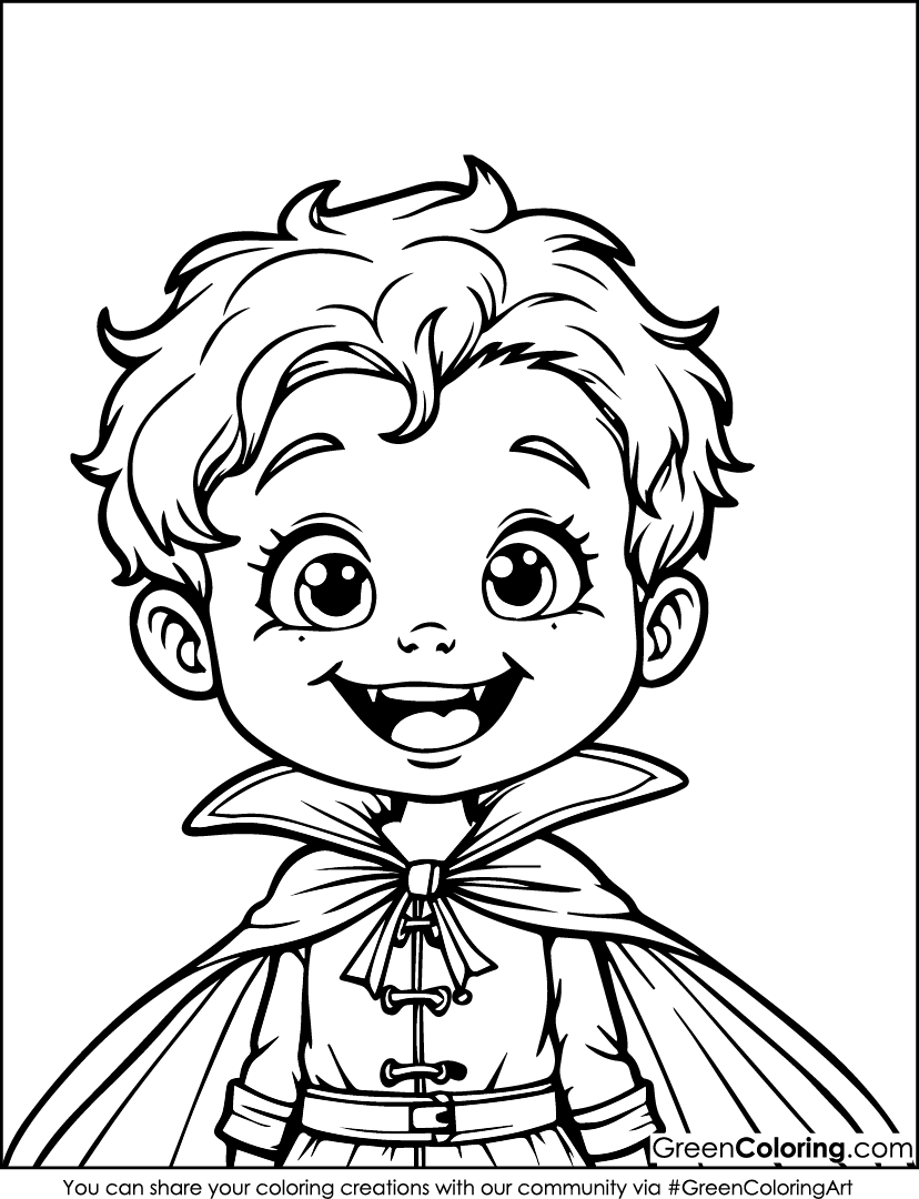 Kid with Halloween Costume coloring page