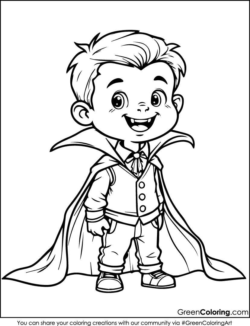 Kid with Halloween Costume coloring page