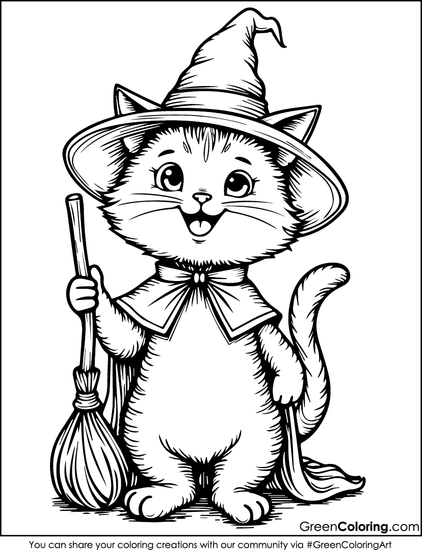 Cat Halloween Coloring Pages PDF Printable