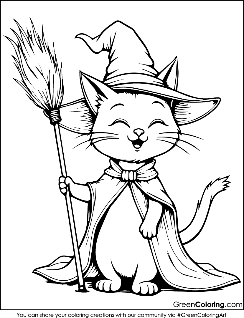 Cat Halloween Coloring Pages PDF Free