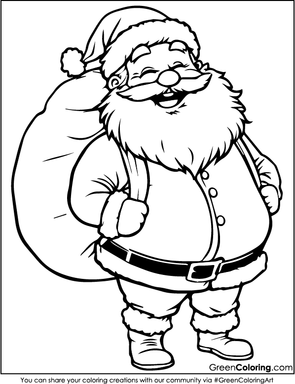 Santa coloring page for kids and toddlers