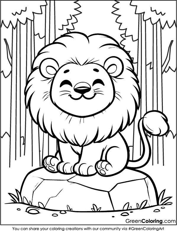 Lion Coloring Page PDF for Kids