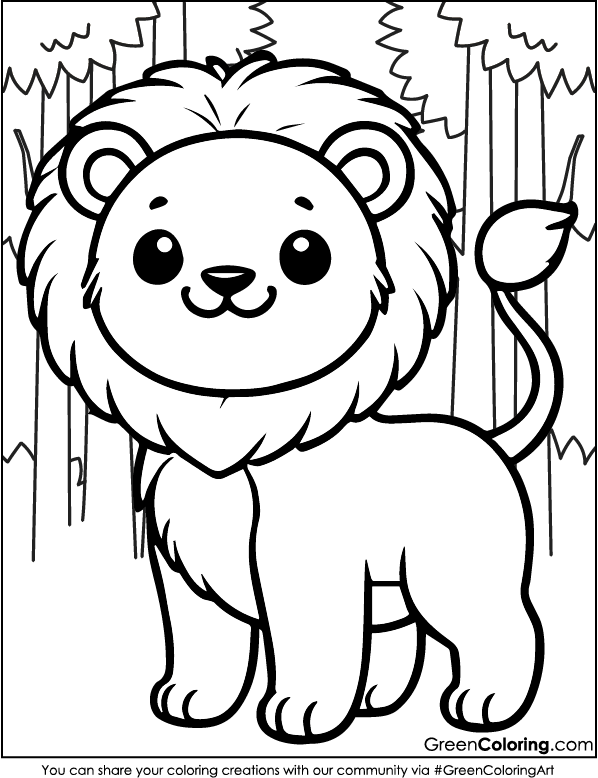 Cute Lion Coloring Pages for Kids and Toddlers