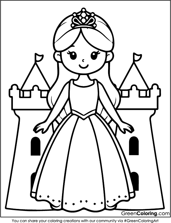 Cute Princess Coloring Pages Easy for Kids