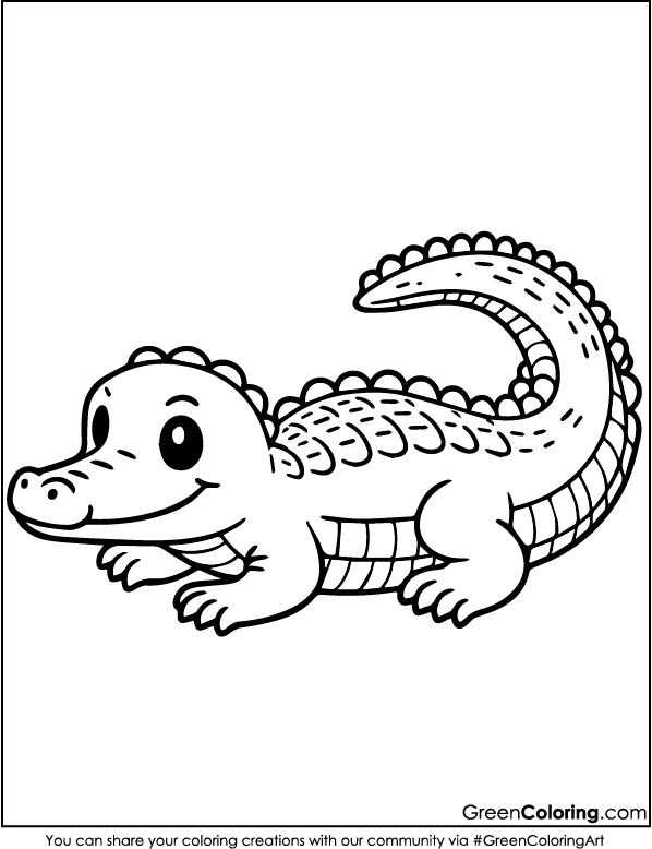 Simple Crocodile Coloring Pages PDF for Kids and Toddlers