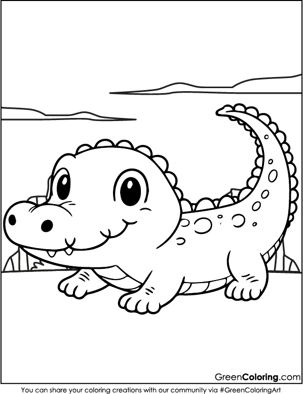 Simple Crocodile Coloring Pages PDF for Kids and Toddlers