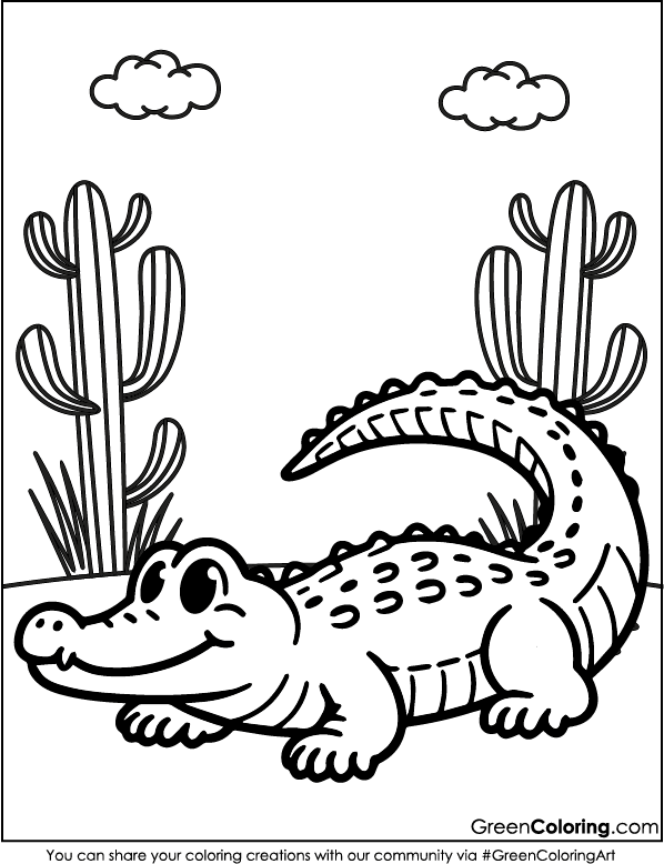 Easy Crocodile Coloring Pages PDF for Kids and Toddlers