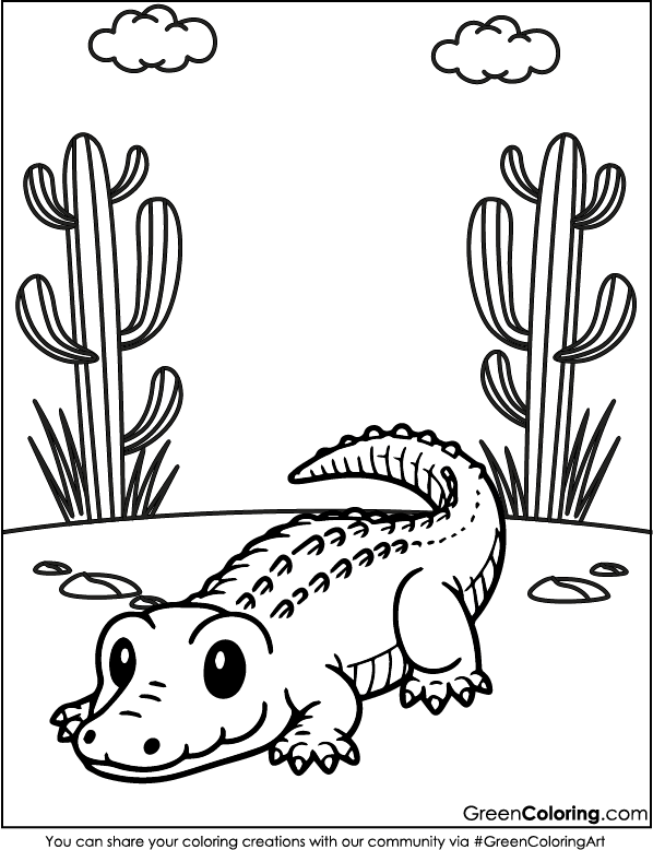 Download Easy Crocodile Coloring Pages PDF for Kids and Toddlers