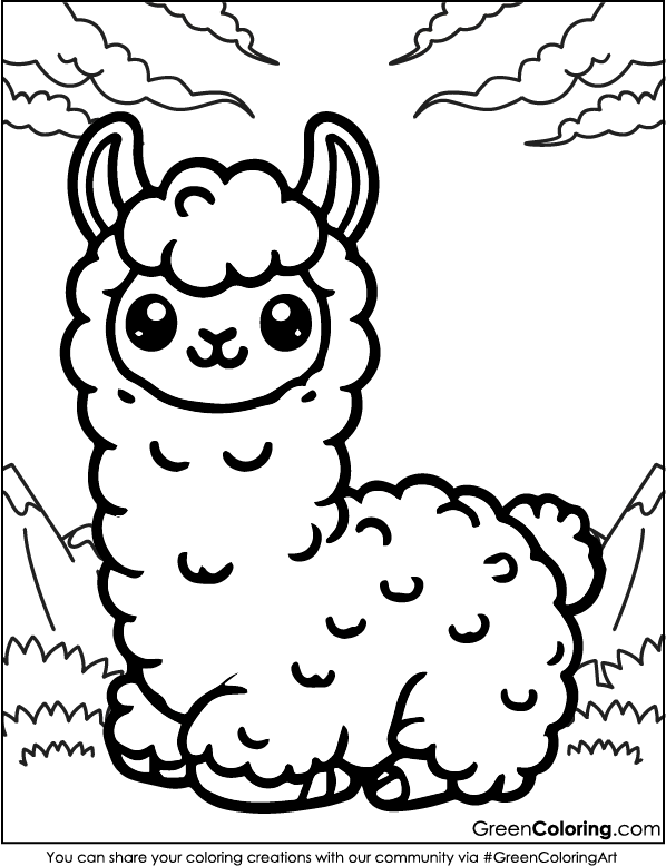 Free Cute Llama Coloring Pages PDF for Kids and Toddlers