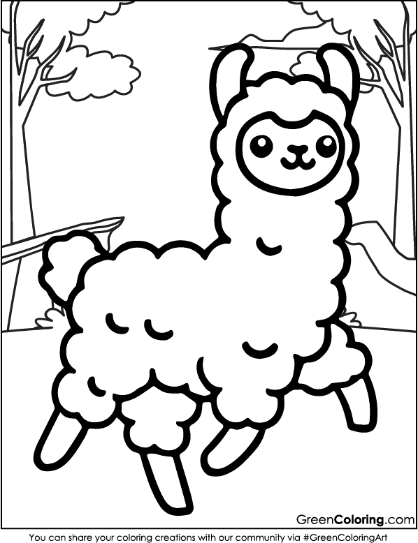 Download Simple Llama Coloring Pages for Kids