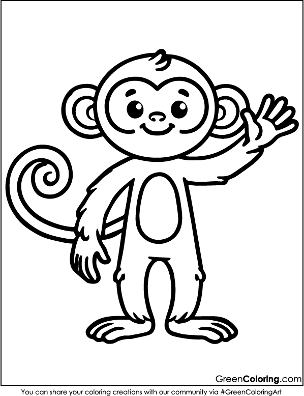 Simple Monkey Coloring Pages PDF for Kids