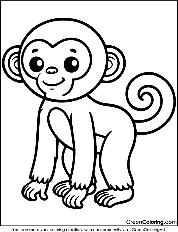 Simple Monkey Coloring Pages PDF for Kids