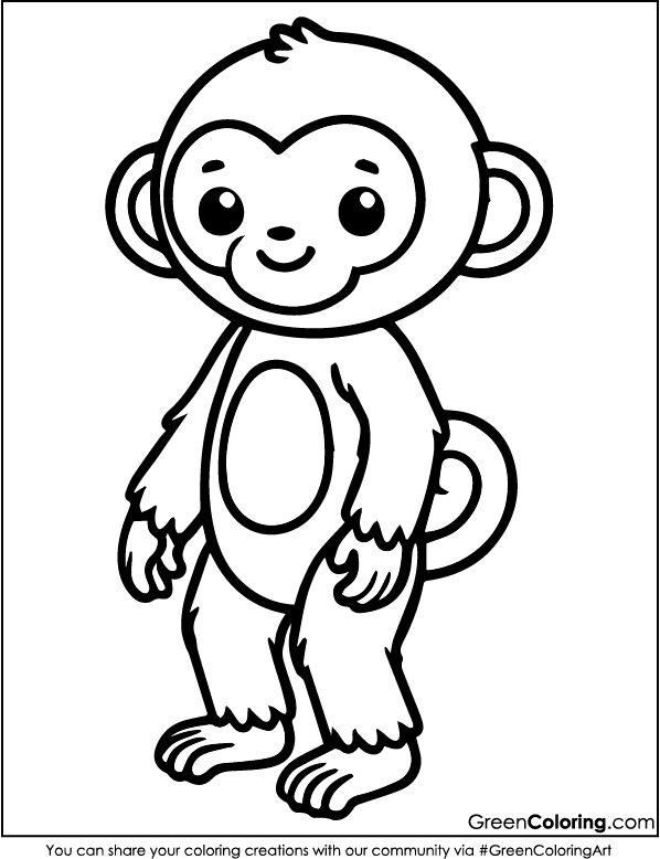 Easy Monkey Coloring Pages PDF for Kids and Toddlers