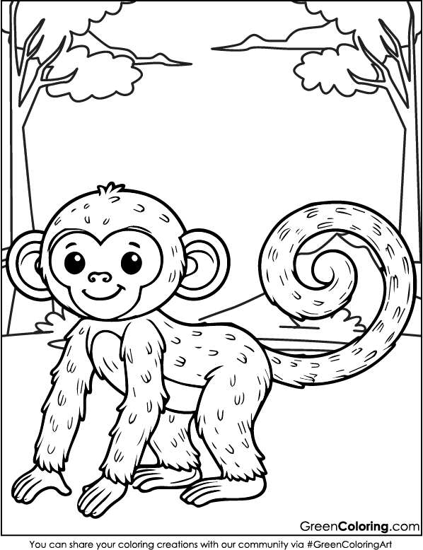 Easy Monkey Coloring Pages PDF for Kids and Toddlers