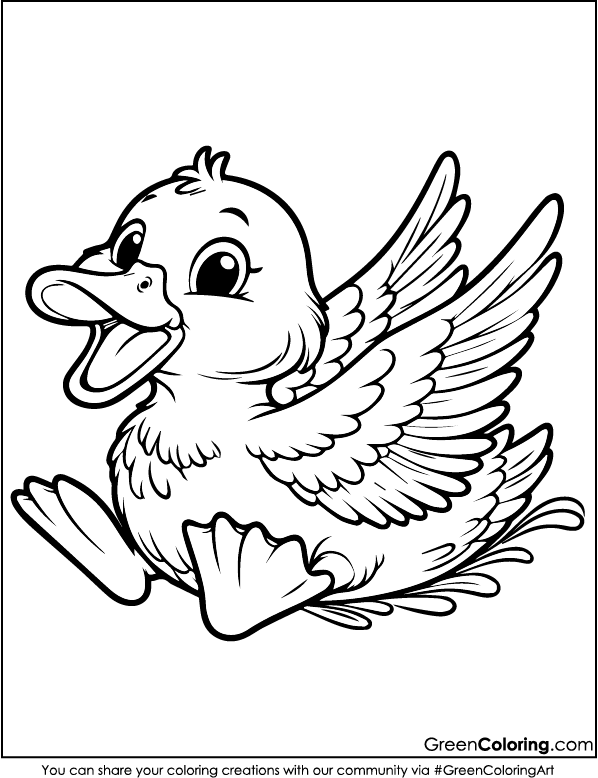 Cute Duck Coloring Page PDF