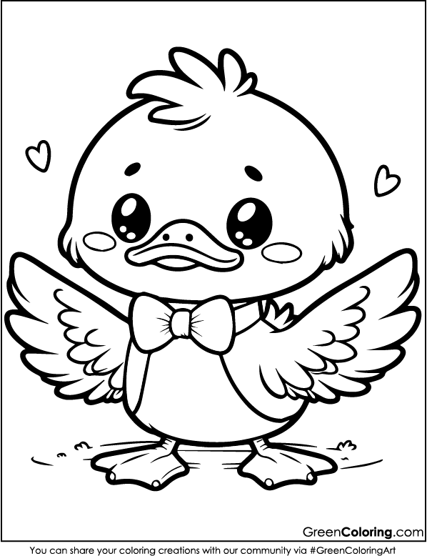 Cute Duck Coloring Page PDF