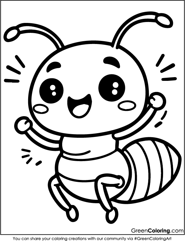 Cute Ant Coloring Page PDF 2025