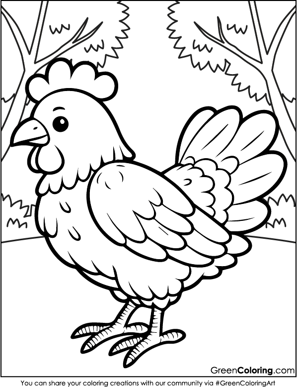 Download Free Printable Chicken Coloring Page PDF