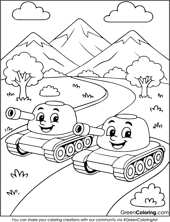 Tank coloring pages for kids and toddlers