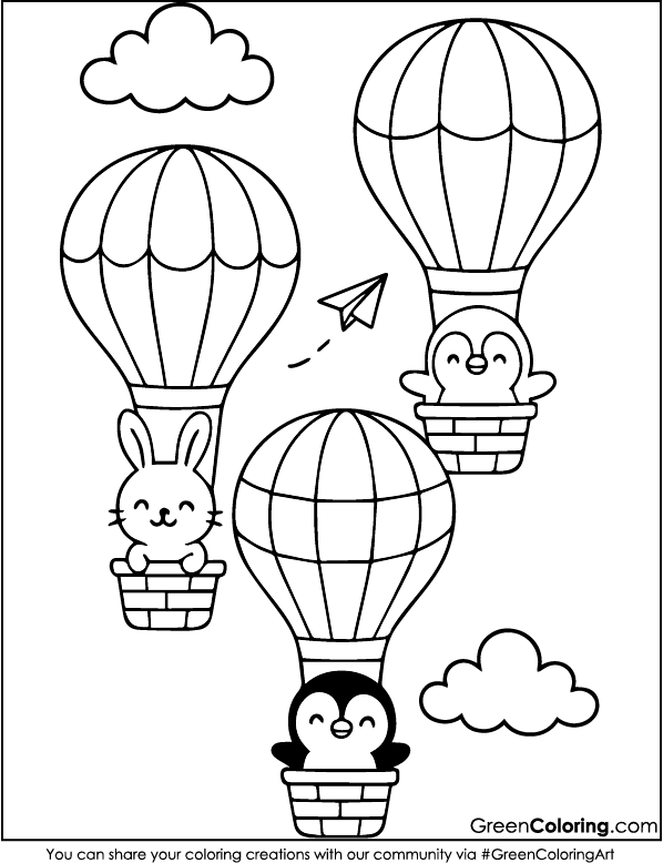 Free Printable Hot Air Balloon Coloring Pages PDF