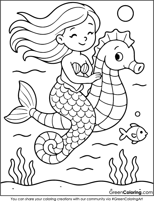 Mermaid coloring pages PDF