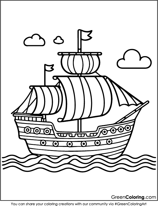 Simple Ship Coloring Pages for Kids and Toddlers