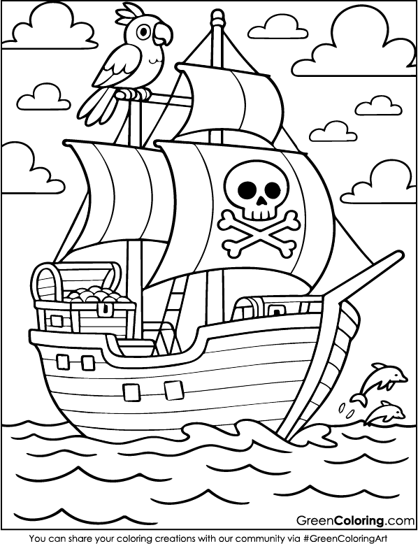 Ship Coloring Page for Kids and Adults