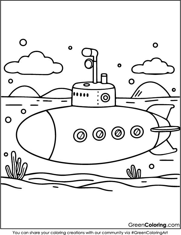 Printable Free Submarine Coloring Pages for Kids and Toddlers