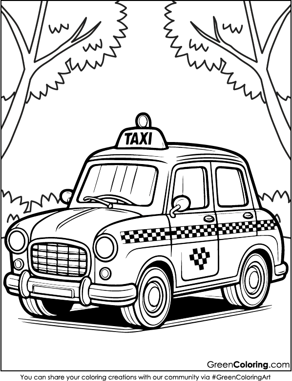 Download Free Printable Taxi Coloring Page PDF
